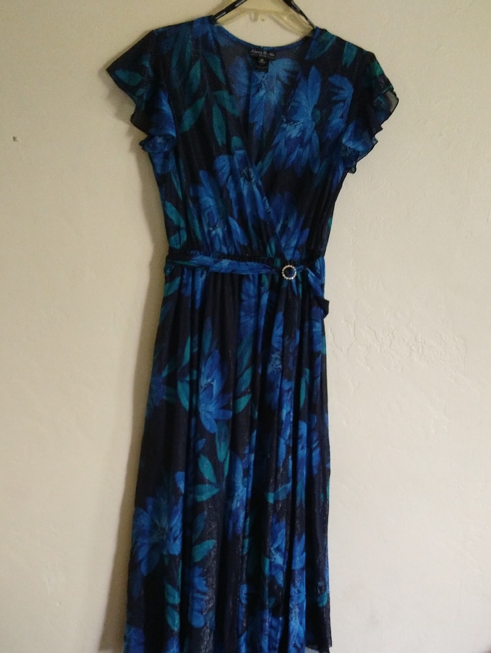 Alexa B Nites Blue Floral Wrap Maxi Dress Size 6p
